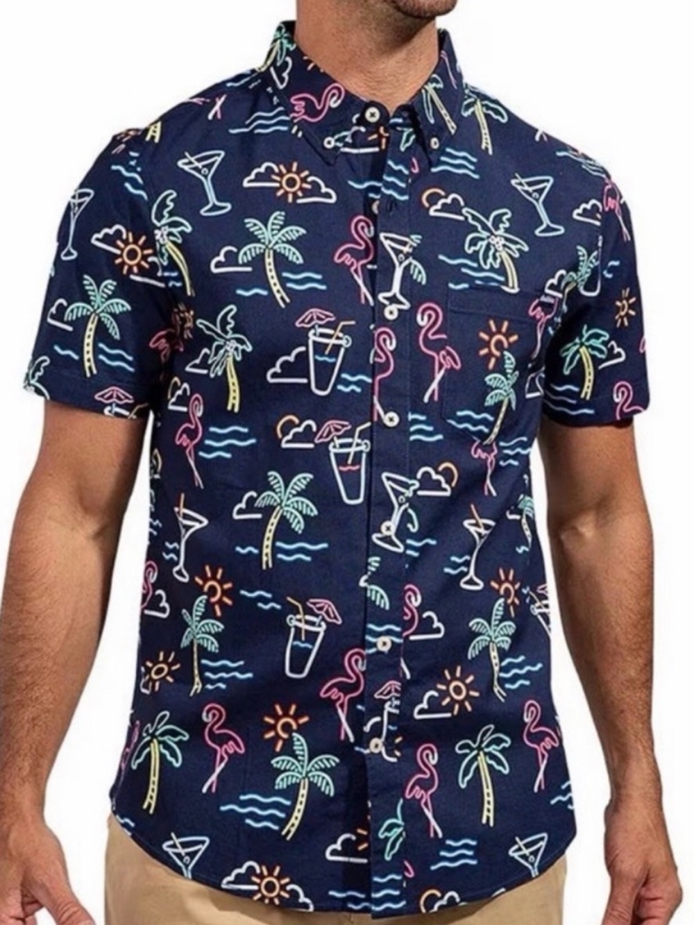NWOT chubbies Navy Neon Tropical Button-Down Shirt